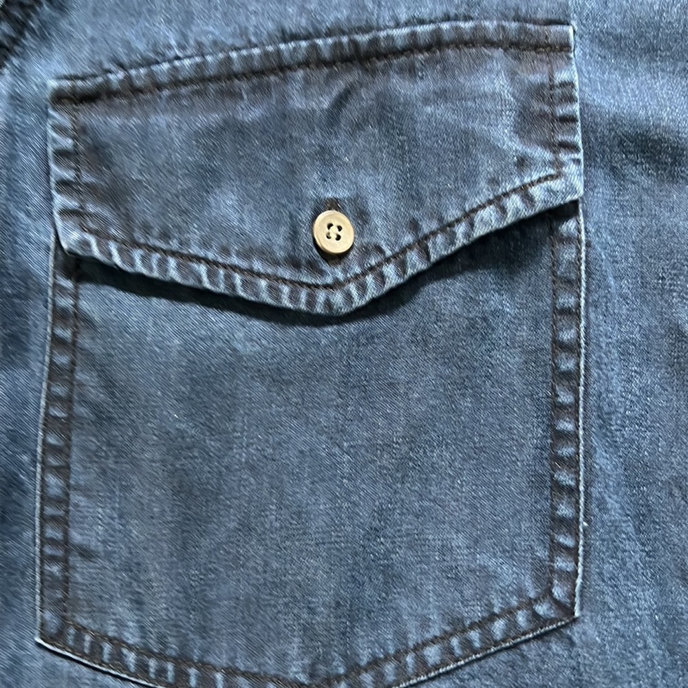 Club Monaco denim shirt in navy with silver buttons - Picture 2 of 8